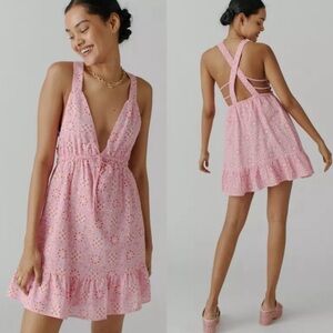 Urban Outfitters Pink Heart Flutter Dress Size Large
